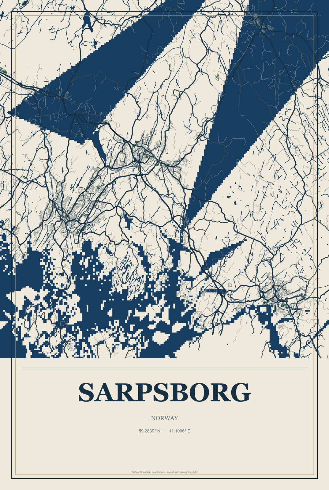 Sarpsborg, Norway City Map Aluminum Sign in Coastal Cutout style