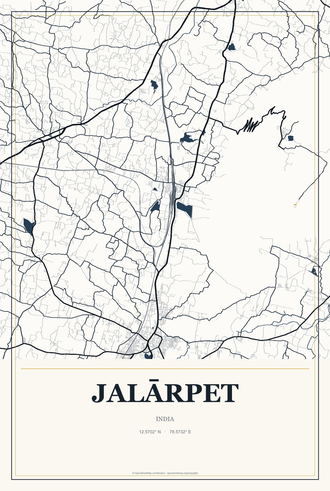Jalārpet, India City Map Aluminum Sign in Citrine Modern style