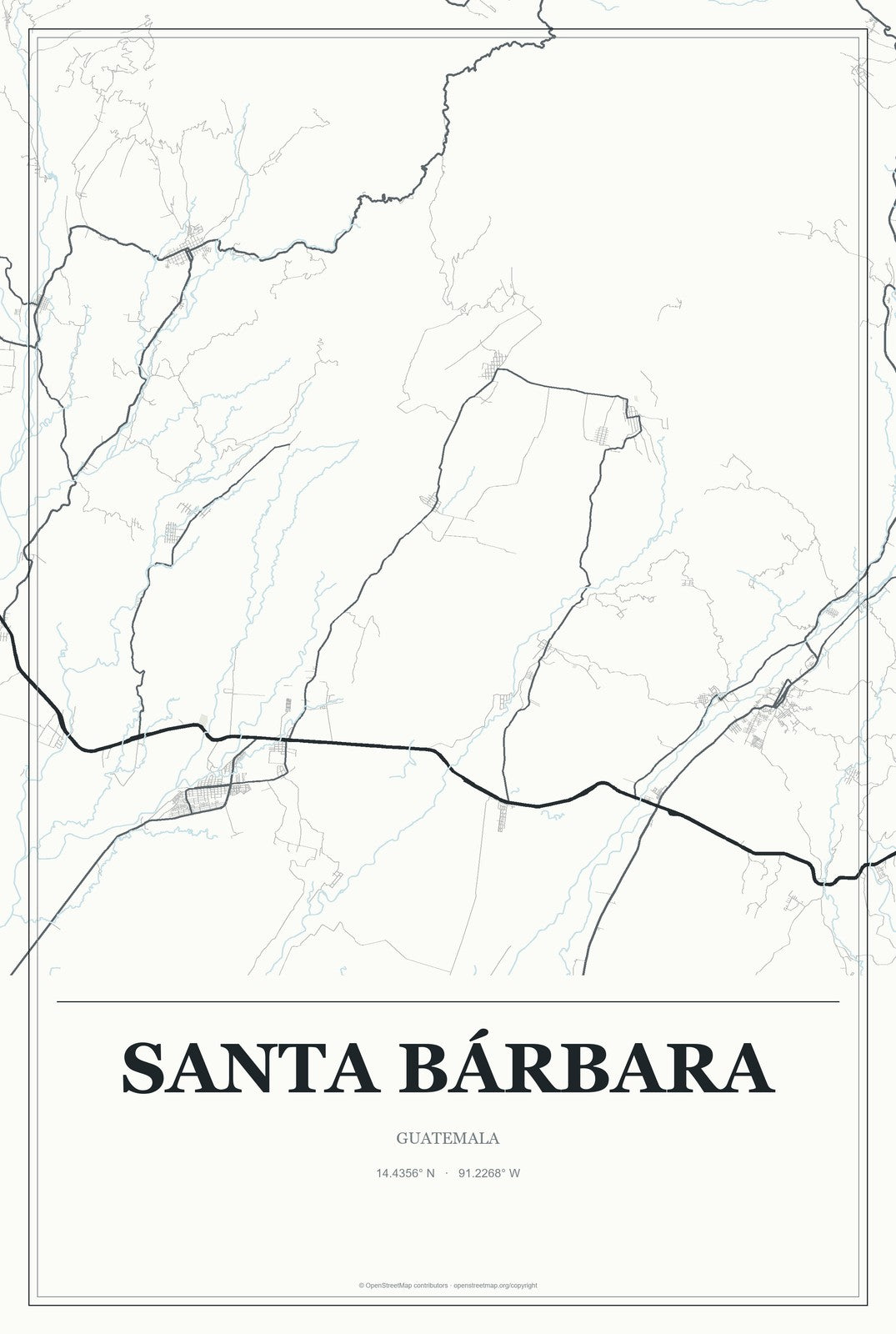 Santa Bárbara, Guatemala City Map Aluminum Sign in Gallery Air style