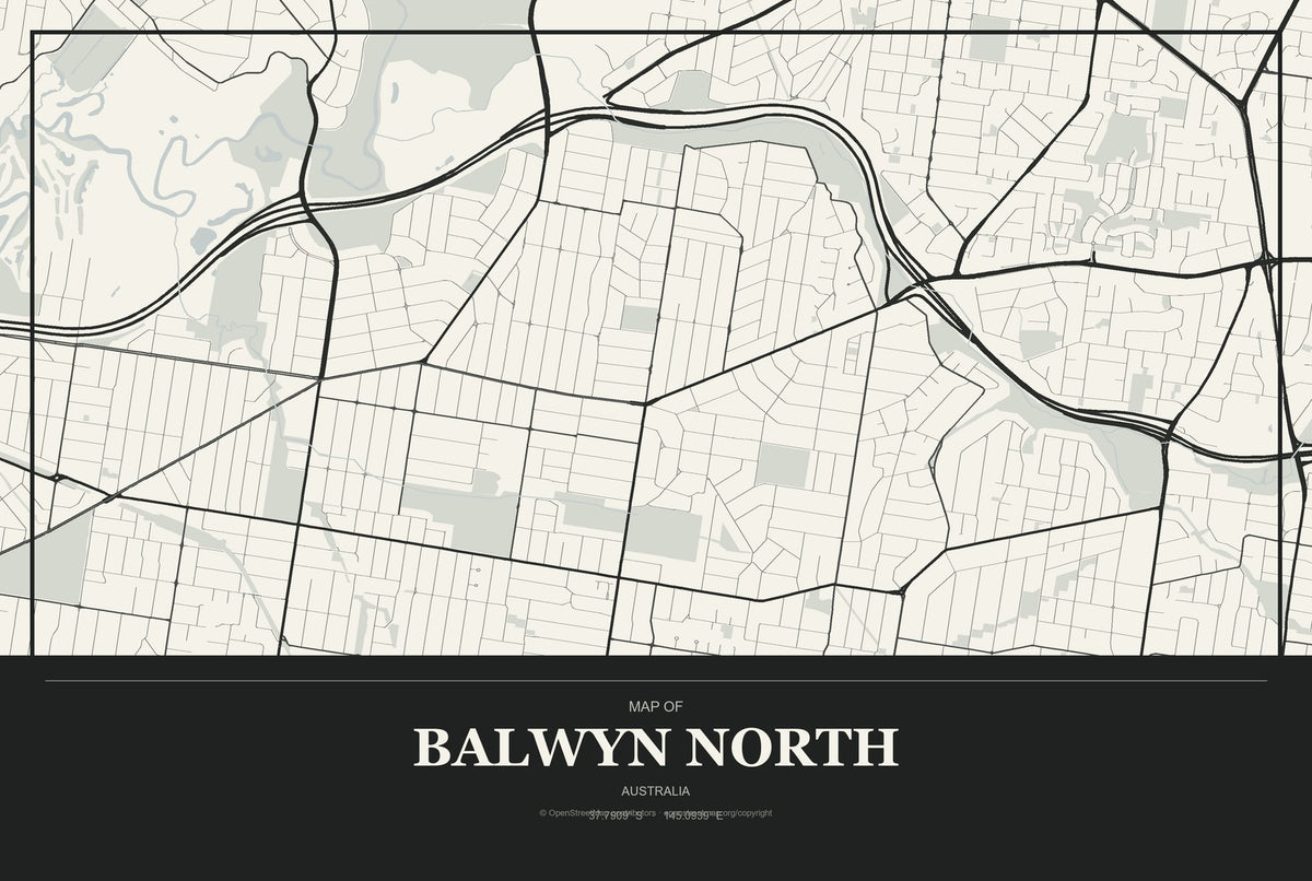 Balwyn North, Australia City Map Aluminum Sign in Museum Plaque style