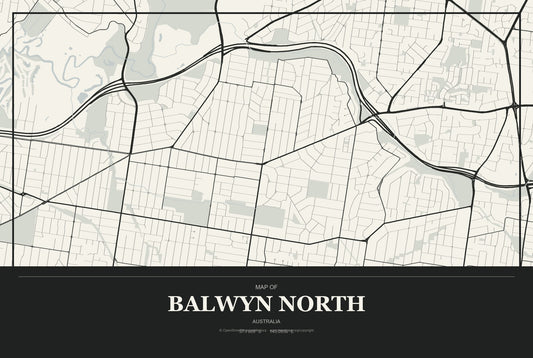 Balwyn North, Australia City Map Aluminum Sign in Museum Plaque style