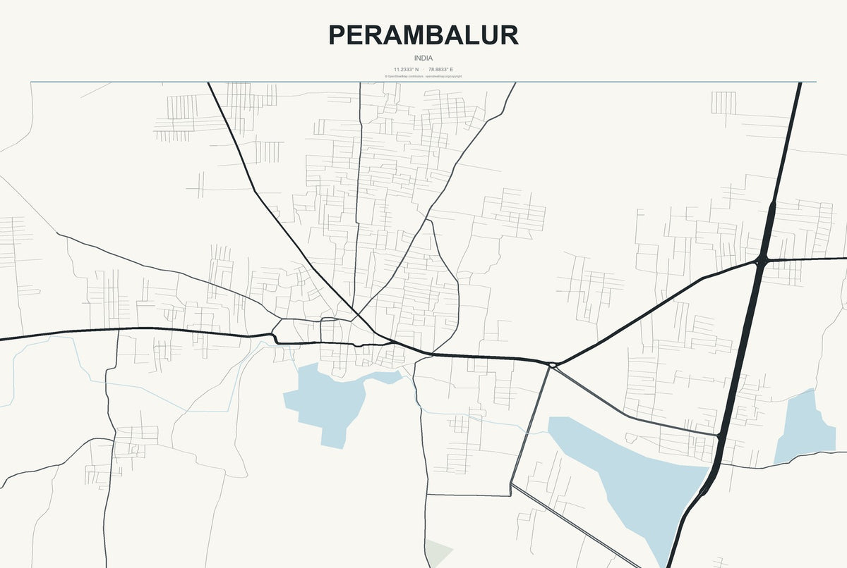 Perambalur, India City Map Aluminum Sign in Headline Atlas style