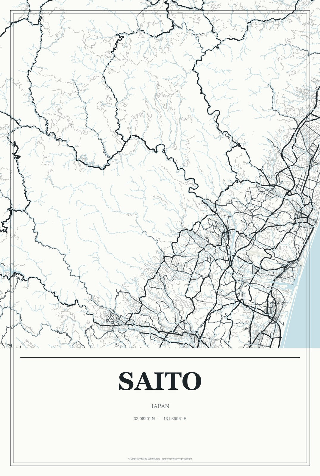 Saito, Japan City Map Aluminum Sign in Gallery Air style