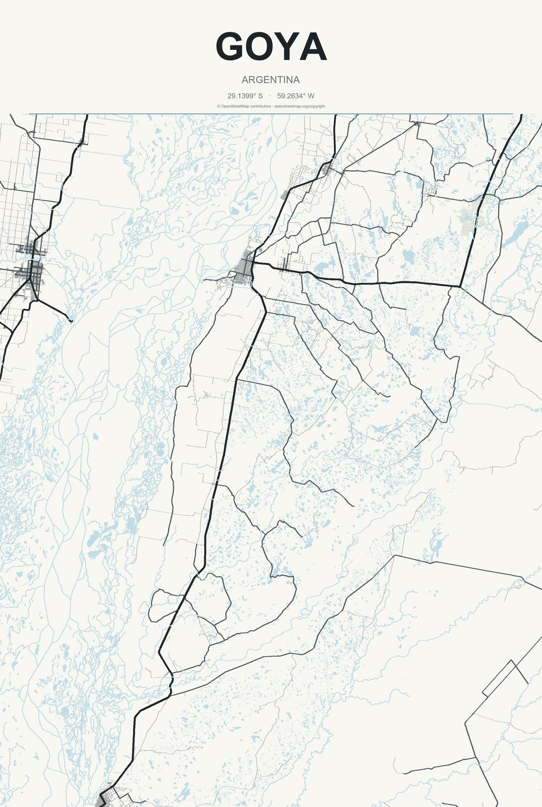 Goya, Argentina City Map Aluminum Sign in Headline Atlas style