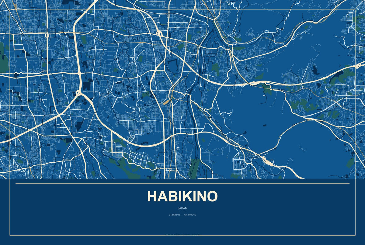 Habikino, Japan City Map Aluminum Sign in Harbor Cobalt style