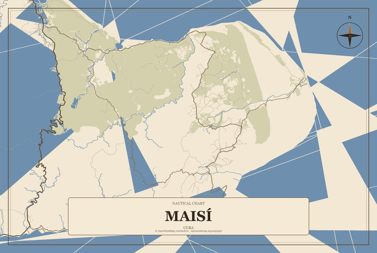 Maisí, Cuba City Map Aluminum Sign in Heritage Nautical style
