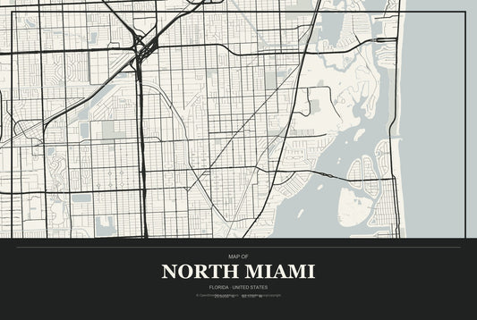 North Miami, Florida City Map Aluminum Sign in Museum Plaque style