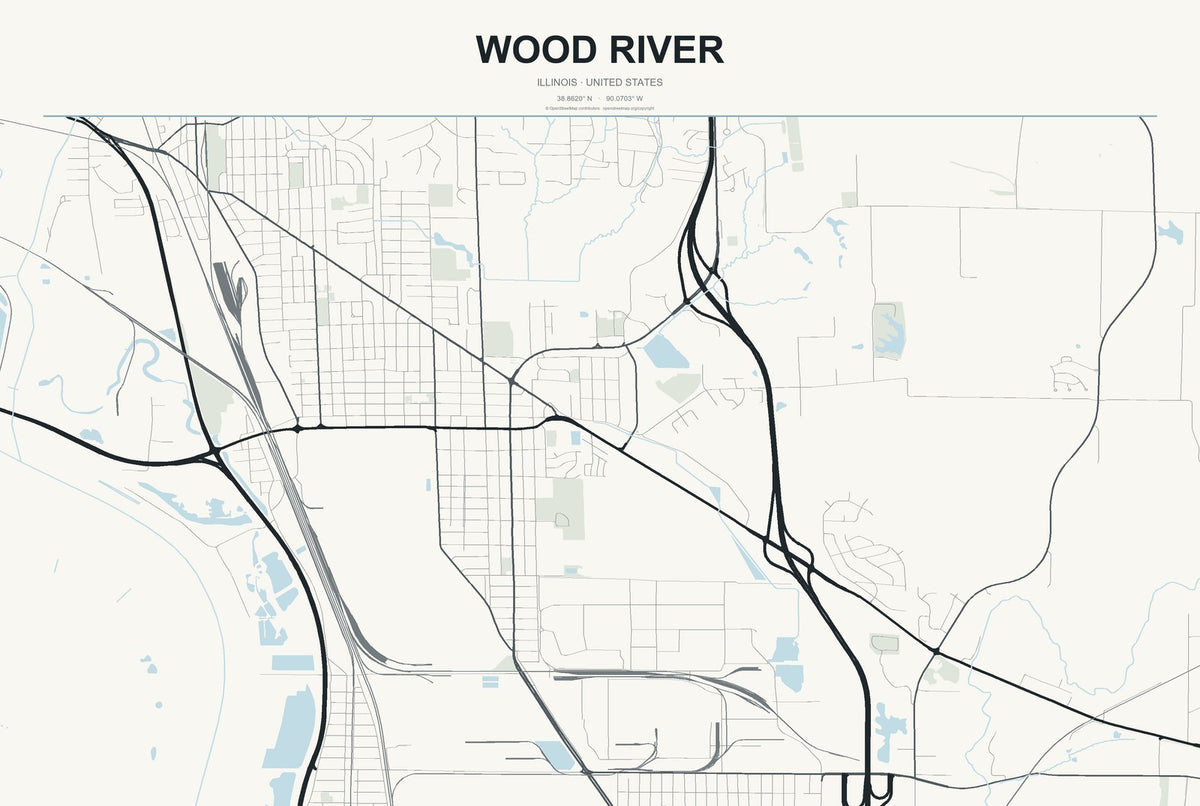 Wood River, Illinois City Map Aluminum Sign in Headline Atlas style