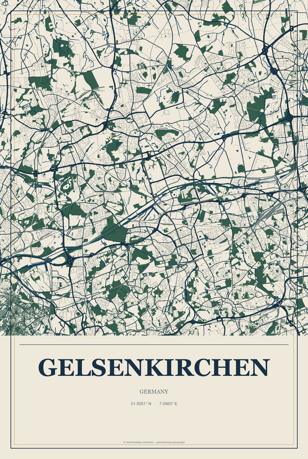 Gelsenkirchen, Germany City Map Aluminum Sign in Coastal Cutout style