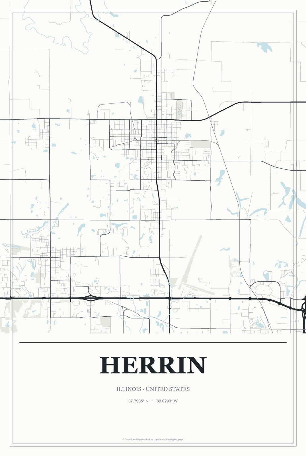 Herrin, Illinois City Map Aluminum Sign in Gallery Air style