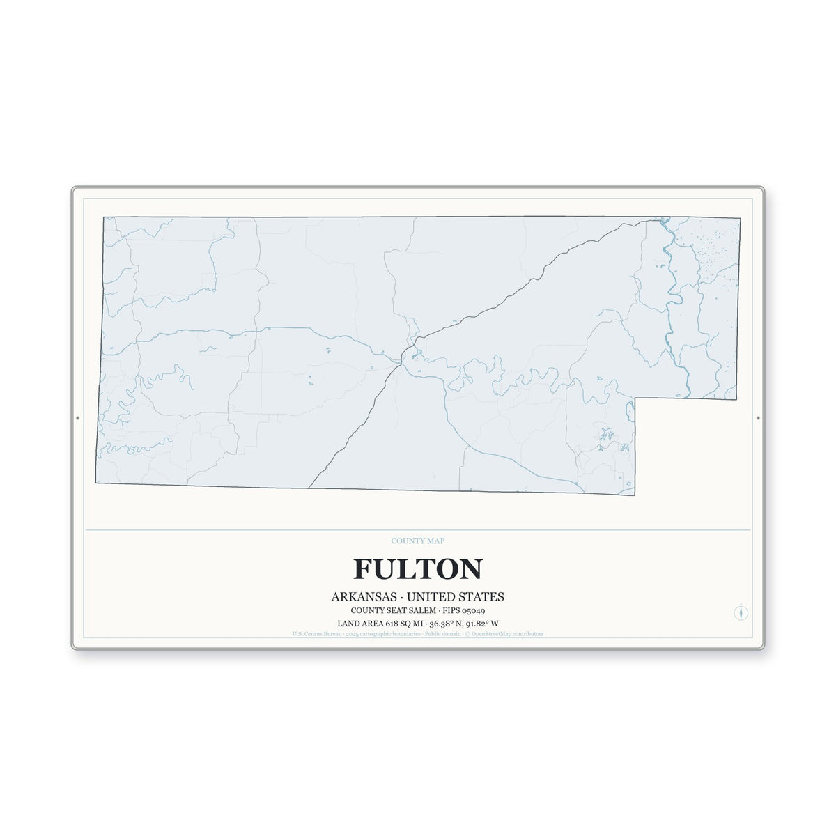 Fulton County, Arkansas Map Aluminum Sign in Gallery Air style