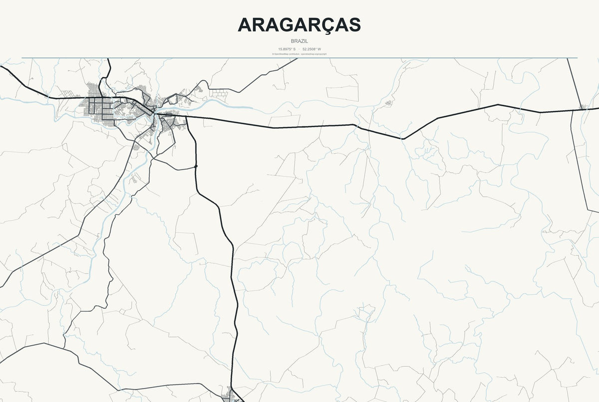 Aragarças, Brazil City Map Aluminum Sign in Headline Atlas style