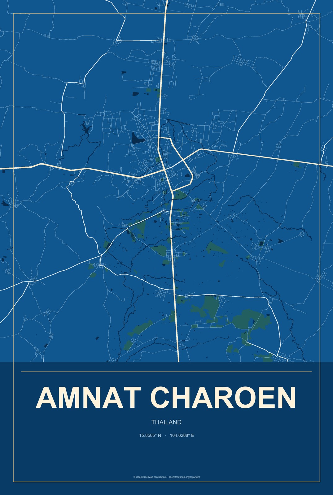 Amnat Charoen, Thailand City Map Aluminum Sign in Harbor Cobalt style