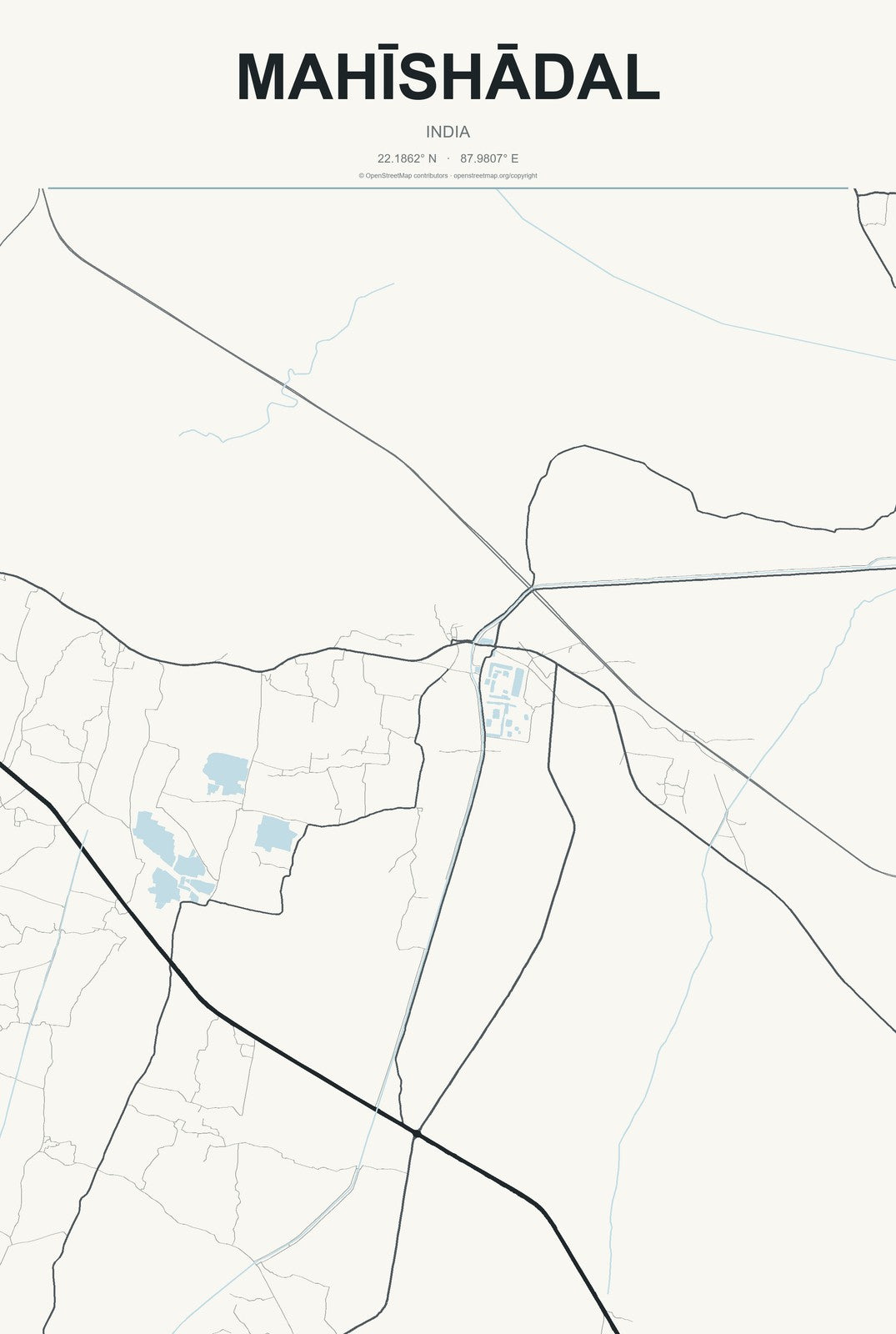 Mahīshādal, India City Map Aluminum Sign in Headline Atlas style