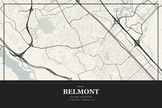 Belmont, California City Map Aluminum Sign in Museum Plaque style