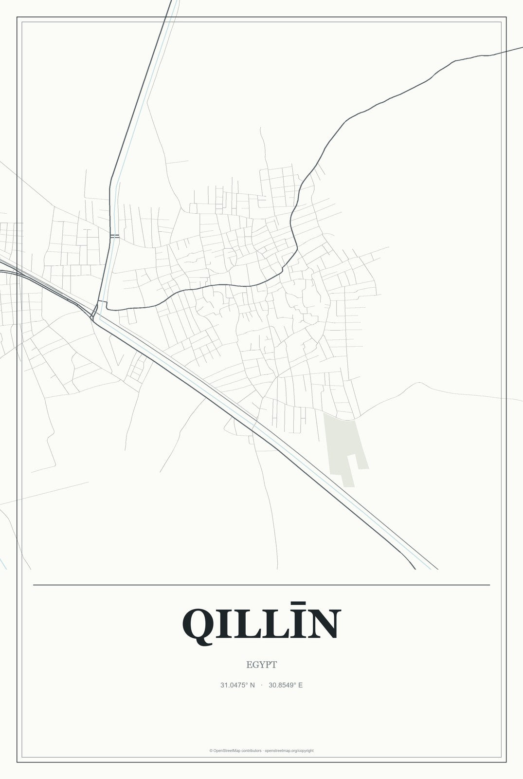 Qillīn, Egypt City Map Aluminum Sign in Gallery Air style