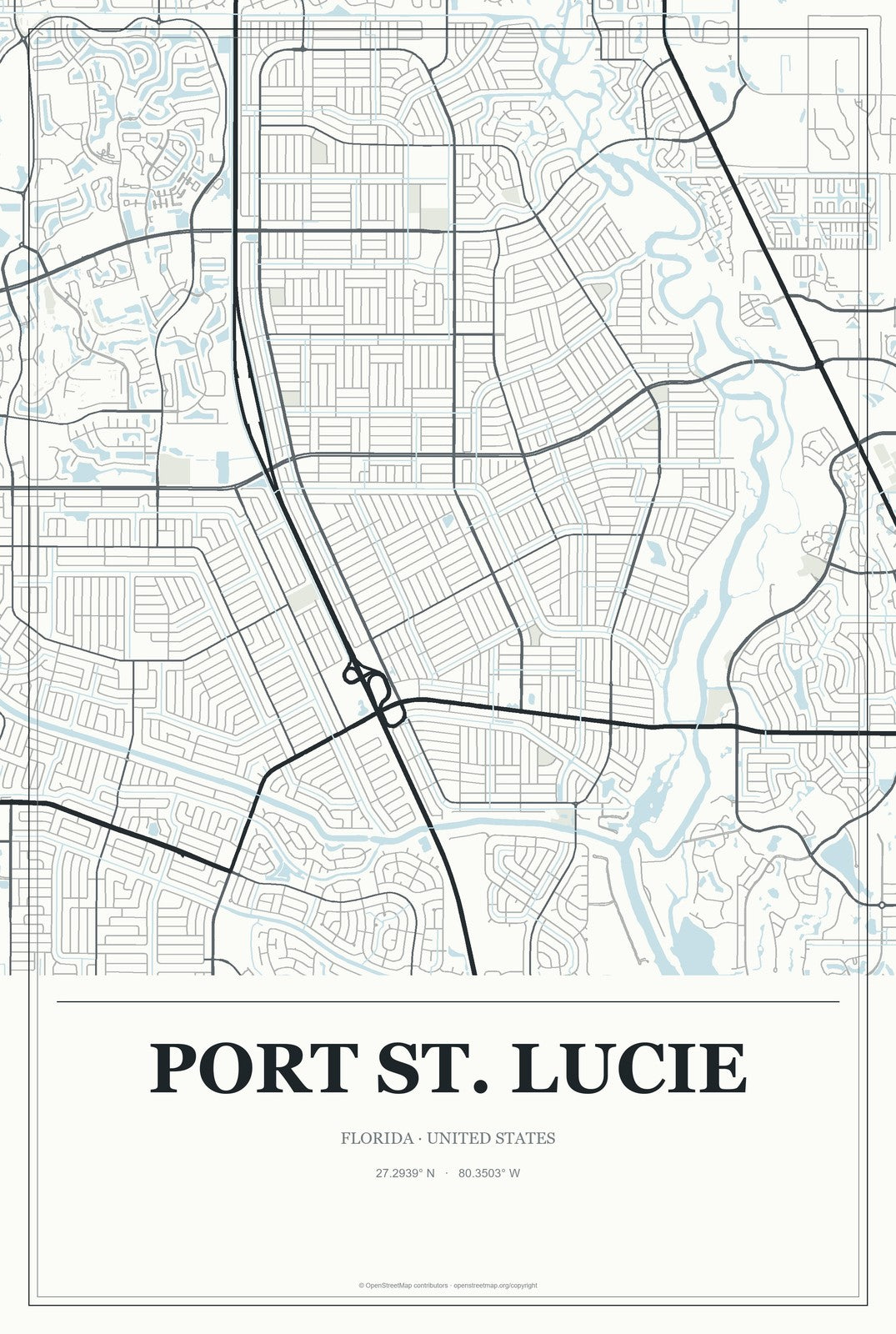 Port St. Lucie, Florida City Map Aluminum Sign in Gallery Air style