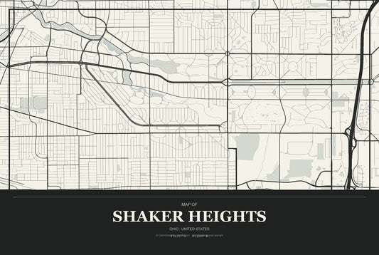 Shaker Heights, Ohio City Map Aluminum Sign in Museum Plaque style