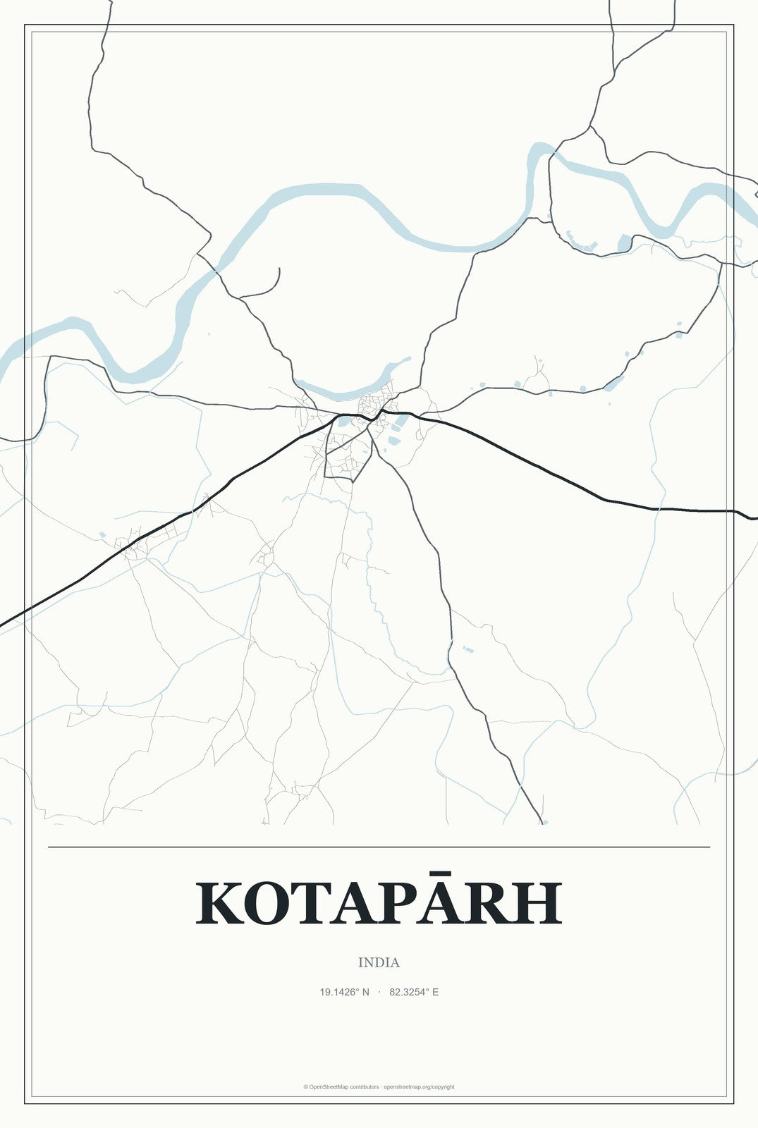 Kotapārh, India City Map Aluminum Sign in Gallery Air style