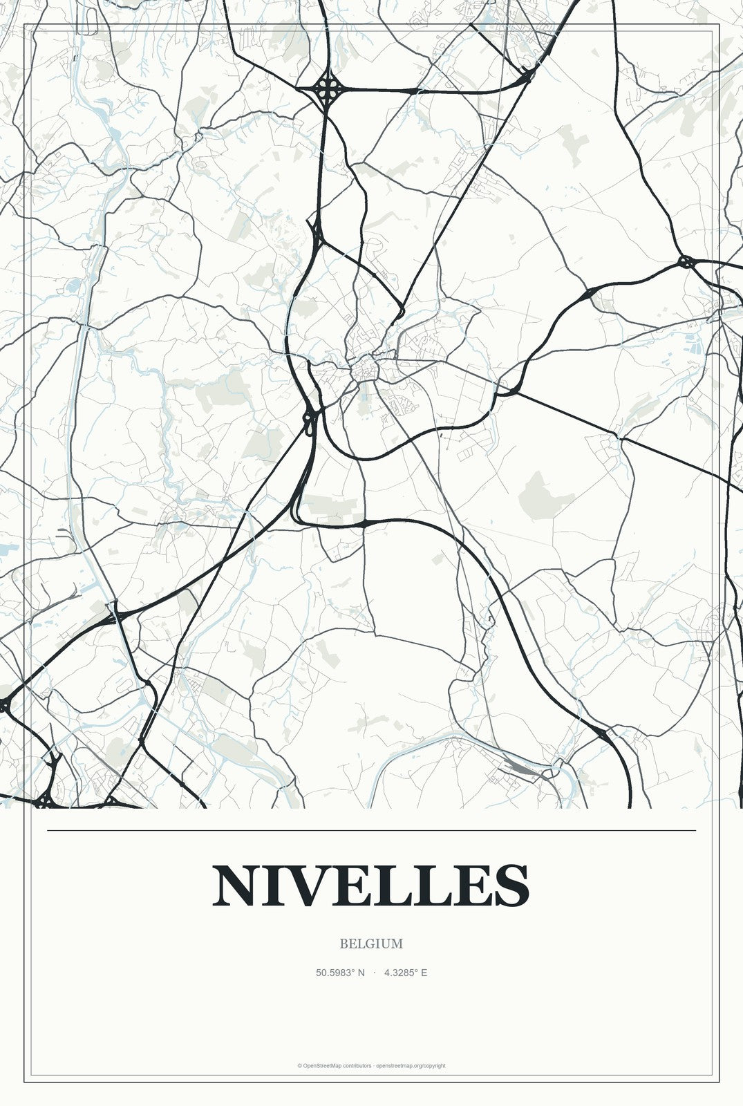 Nivelles, Belgium City Map Aluminum Sign in Gallery Air style