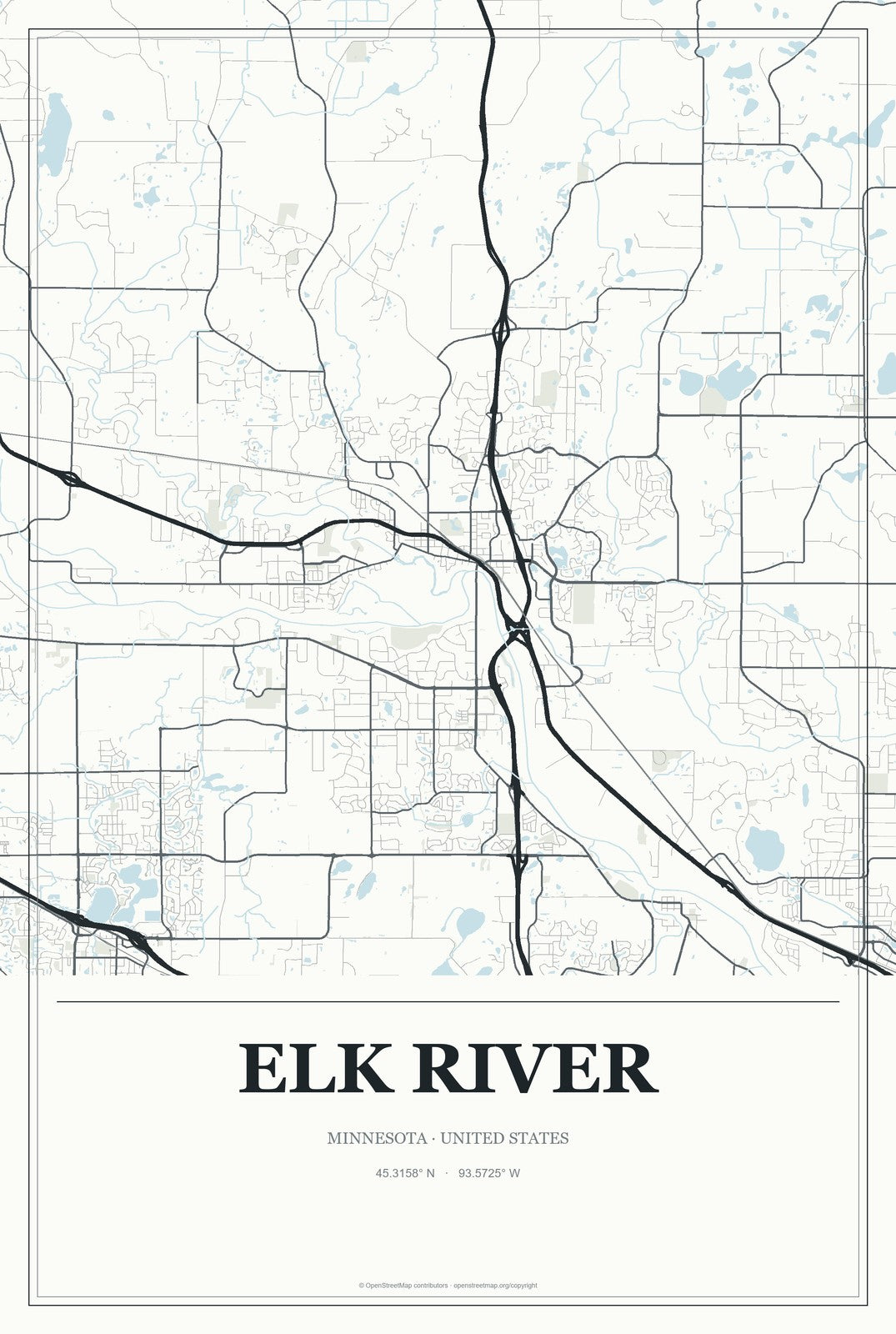 Elk River, Minnesota City Map Aluminum Sign in Gallery Air style