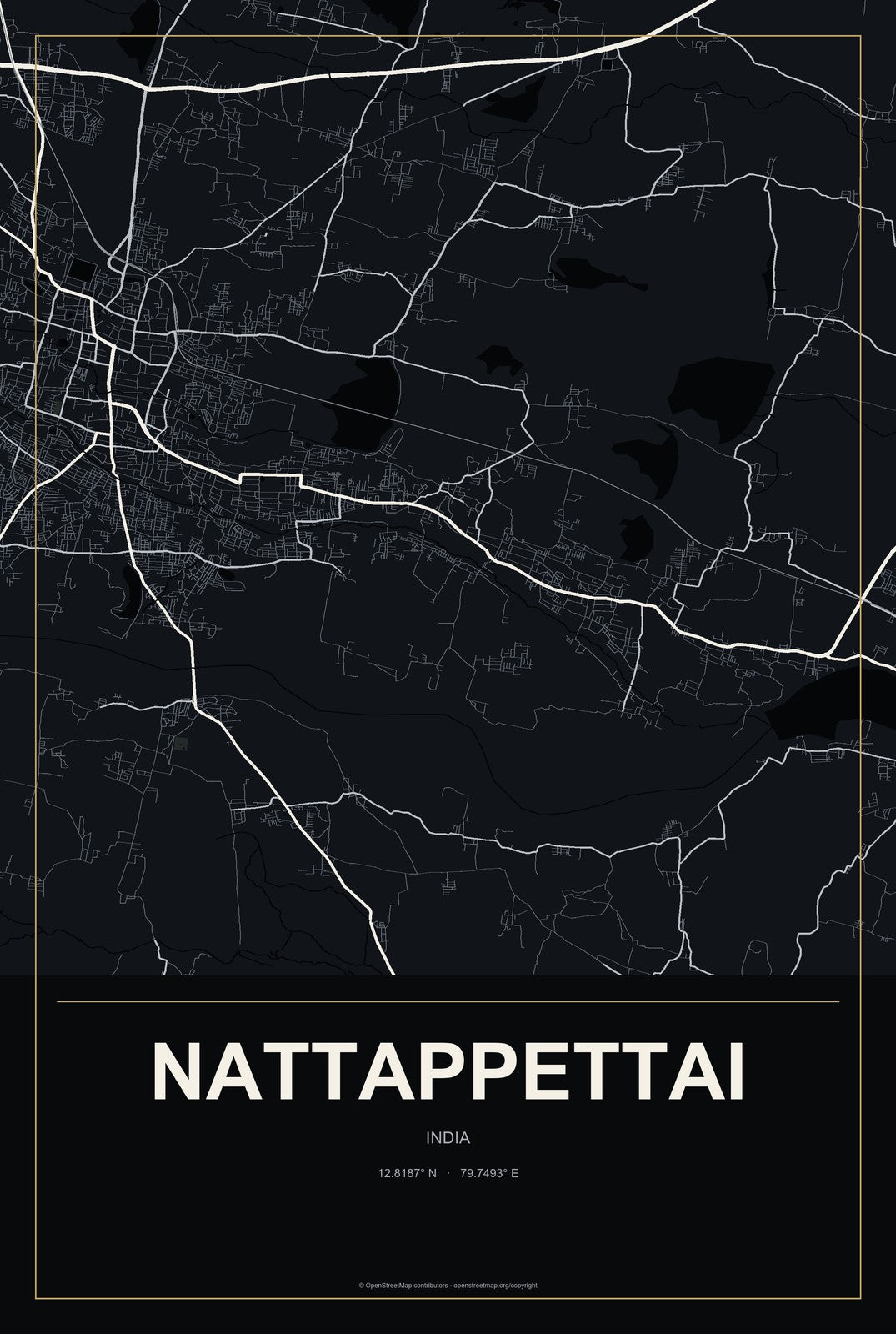 Nattappettai, India City Map Aluminum Sign in Metropolitan Noir style