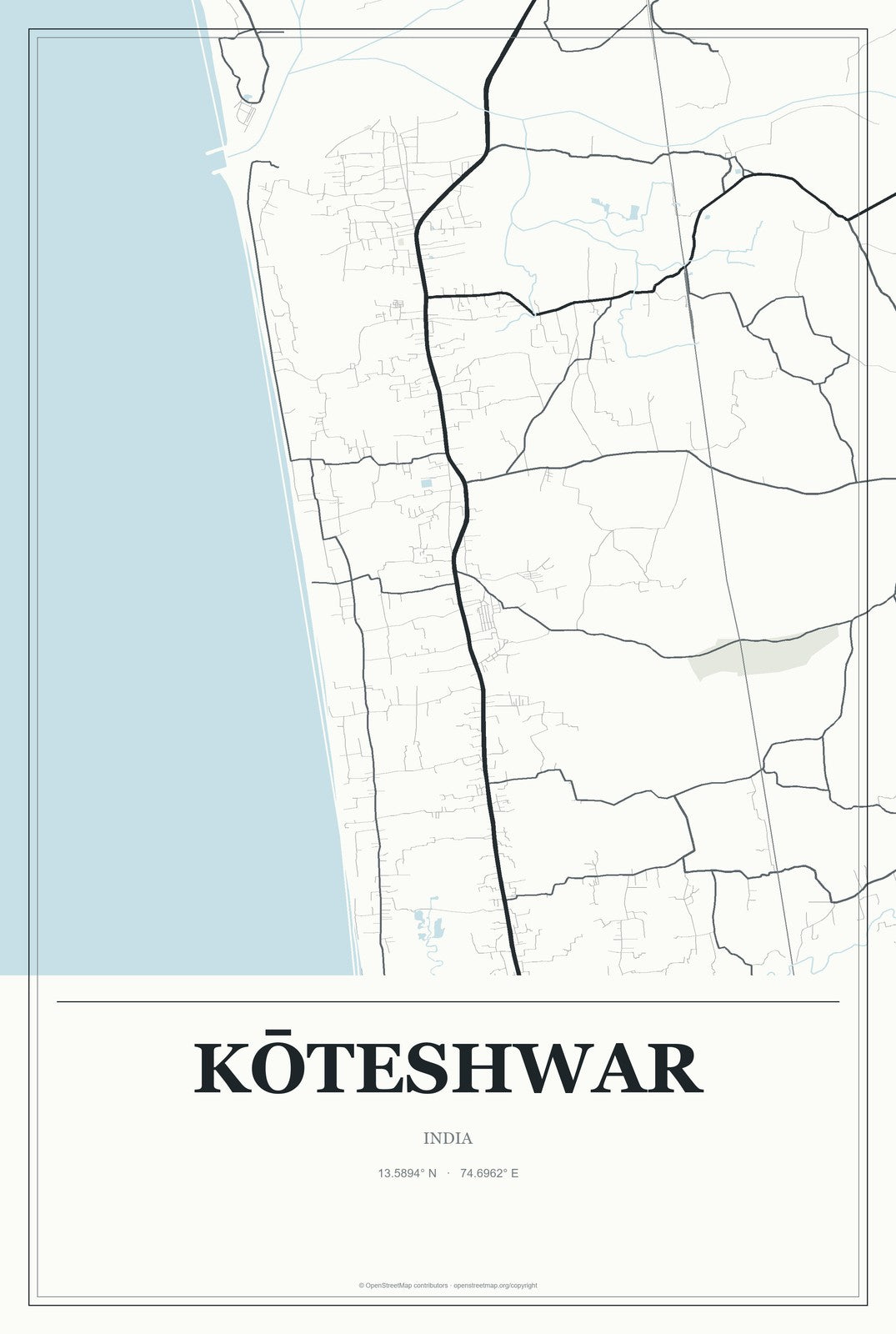 Kōteshwar, India City Map Aluminum Sign in Gallery Air style