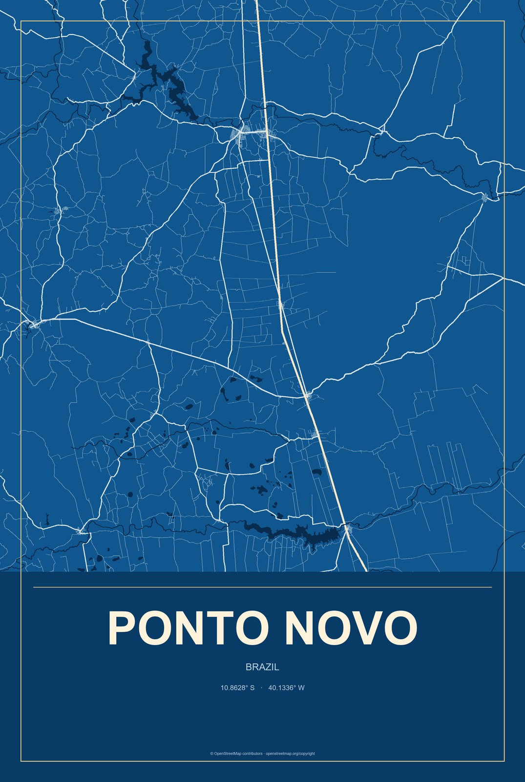 Ponto Novo, Brazil City Map Aluminum Sign in Harbor Cobalt style