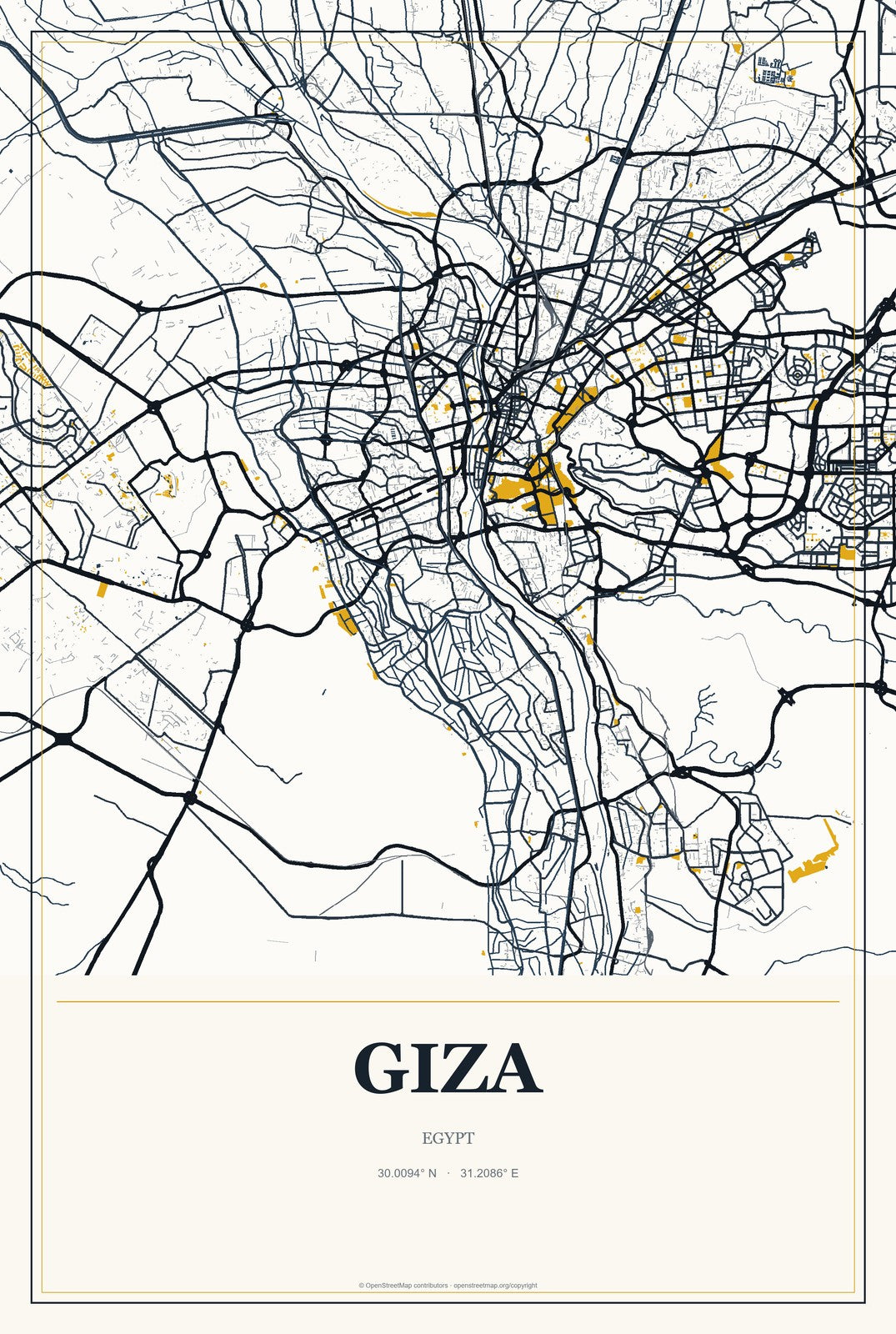 Giza, Egypt City Map Aluminum Sign in Citrine Modern style