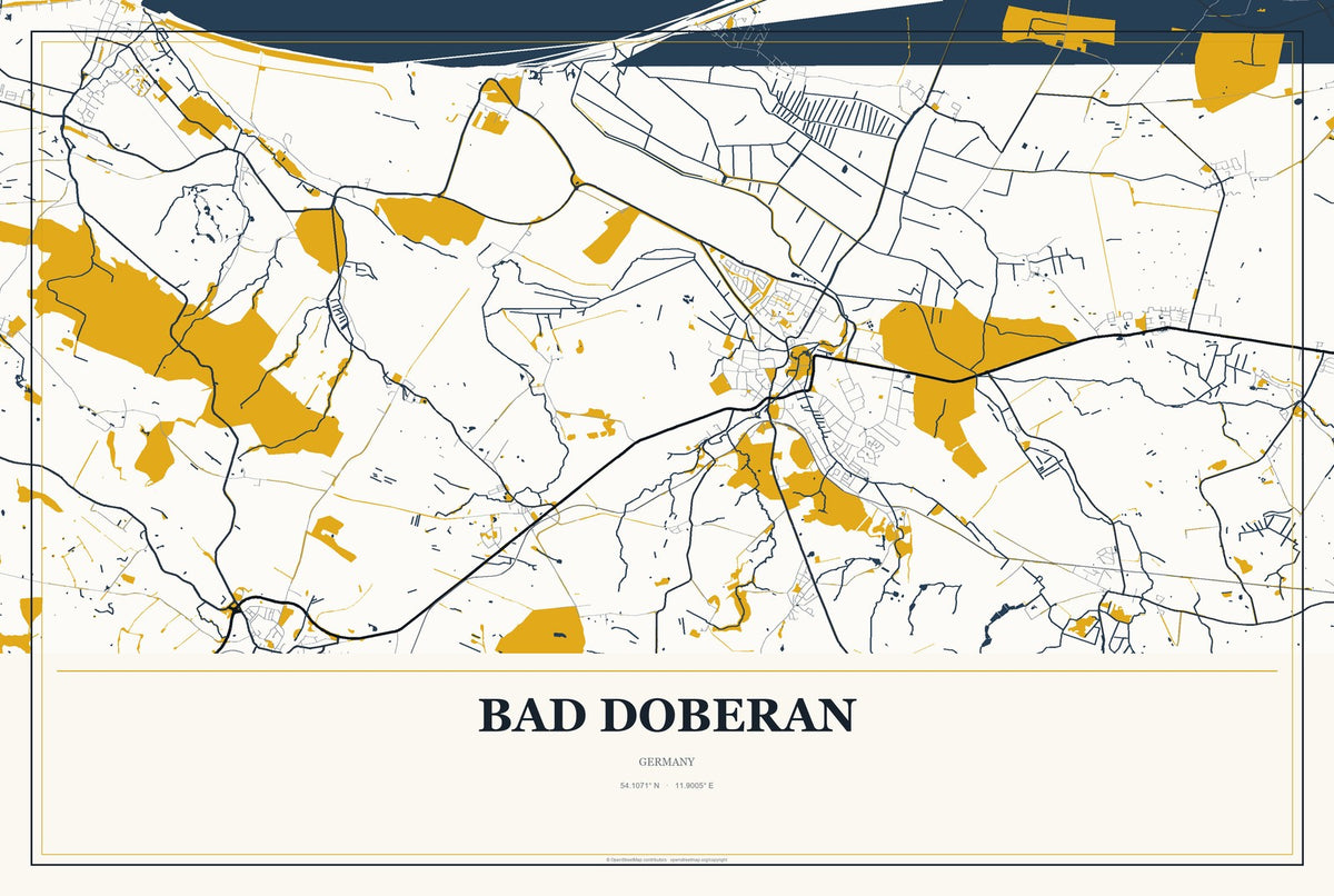 Bad Doberan, Germany City Map Aluminum Sign in Citrine Modern style
