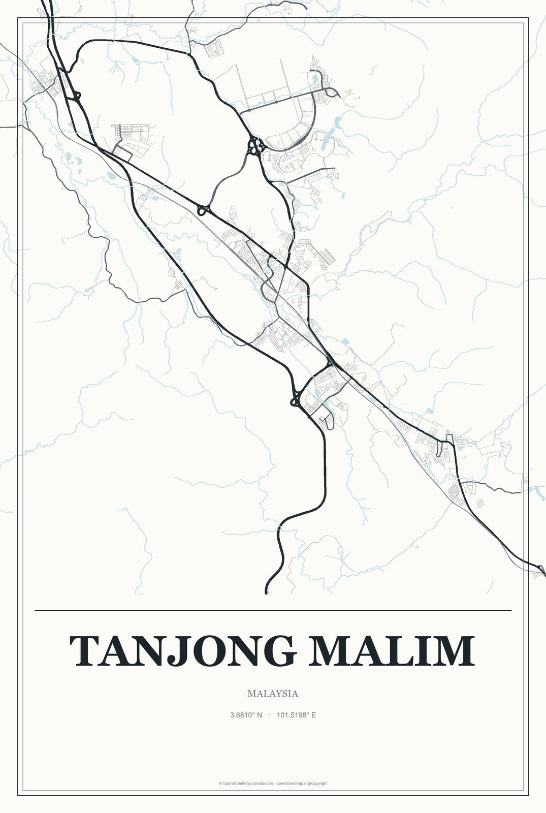 Tanjong Malim, Malaysia City Map Aluminum Sign in Gallery Air style