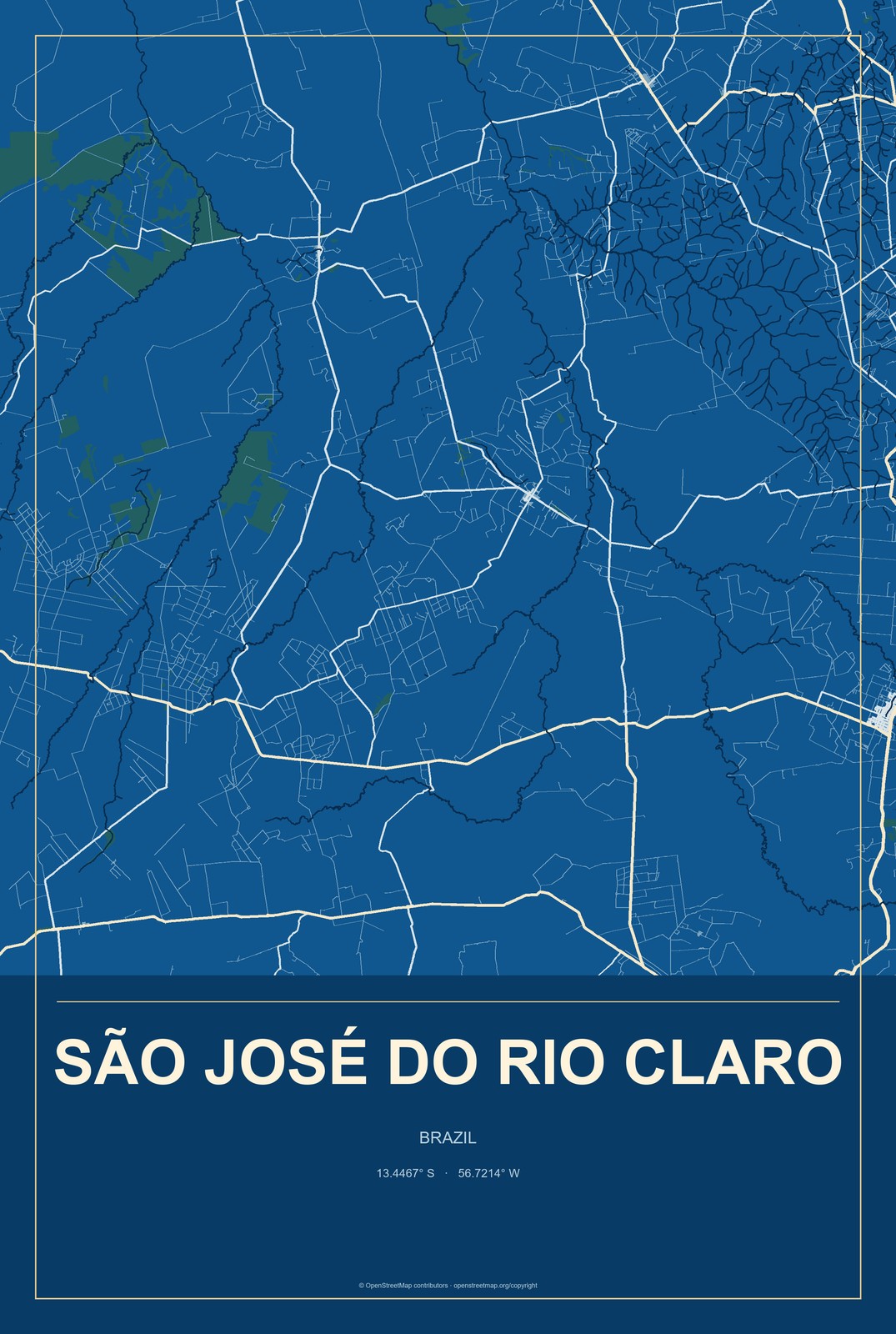 São José do Rio Claro, Brazil City Map Aluminum Sign in Harbor Cobalt style