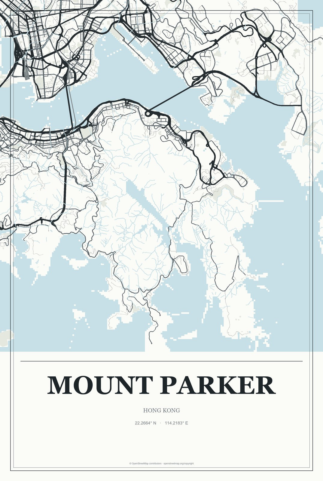 Mount Parker, Hong Kong City Map Aluminum Sign in Gallery Air style