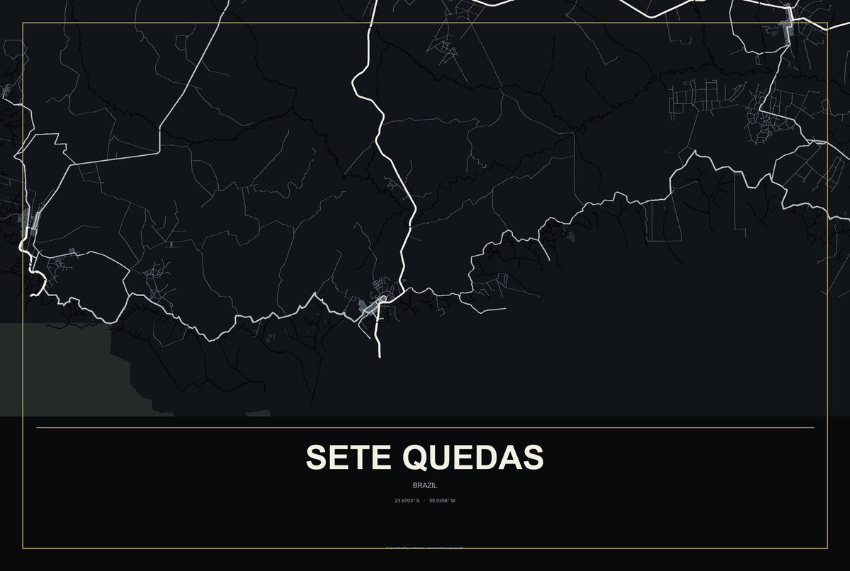 Sete Quedas, Brazil City Map Aluminum Sign in Metropolitan Noir style