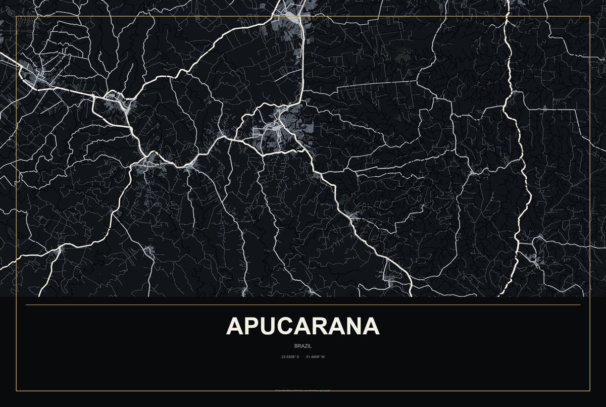 Apucarana, Brazil City Map Aluminum Sign in Metropolitan Noir style