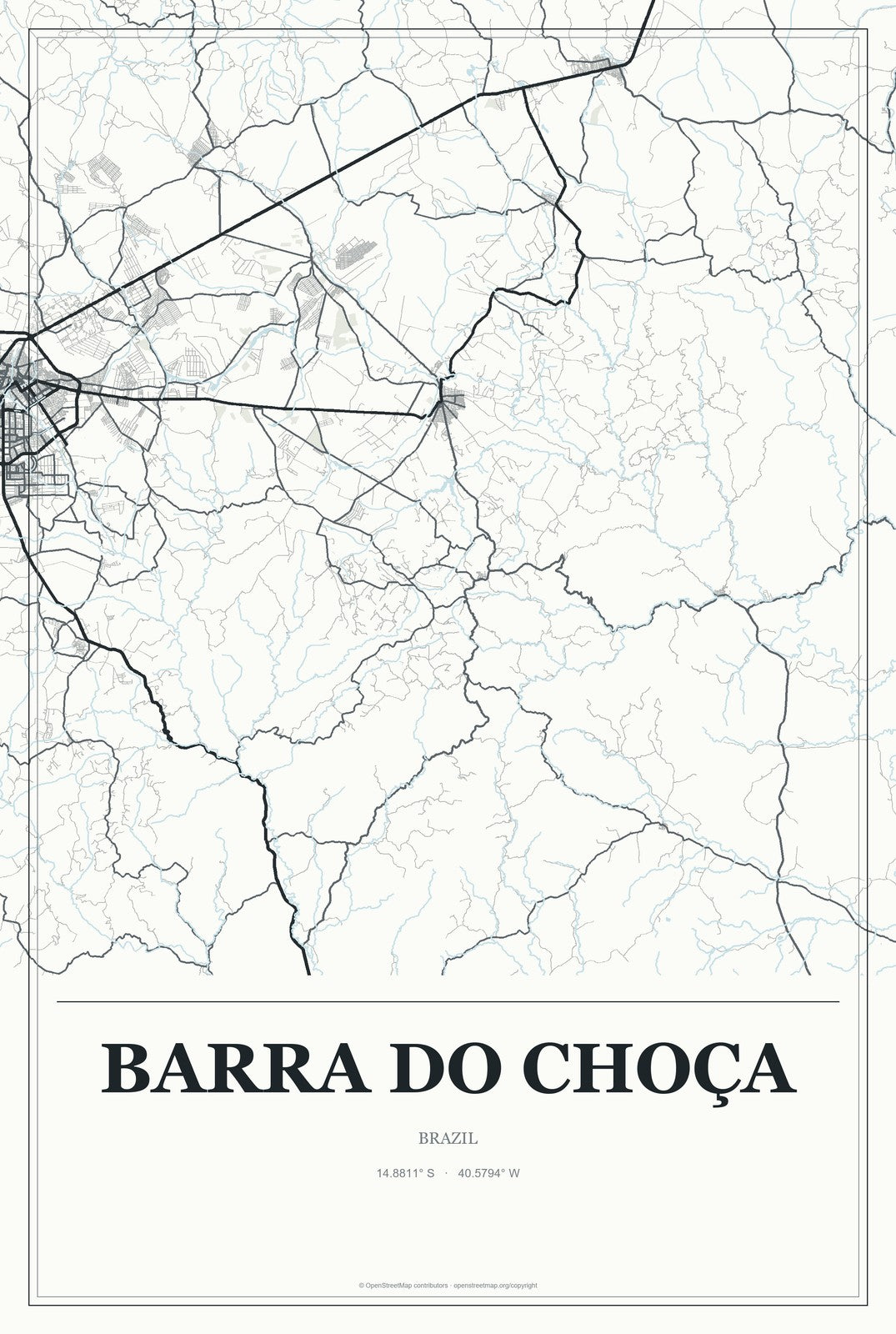 Barra do Choça, Brazil City Map Aluminum Sign in Gallery Air style
