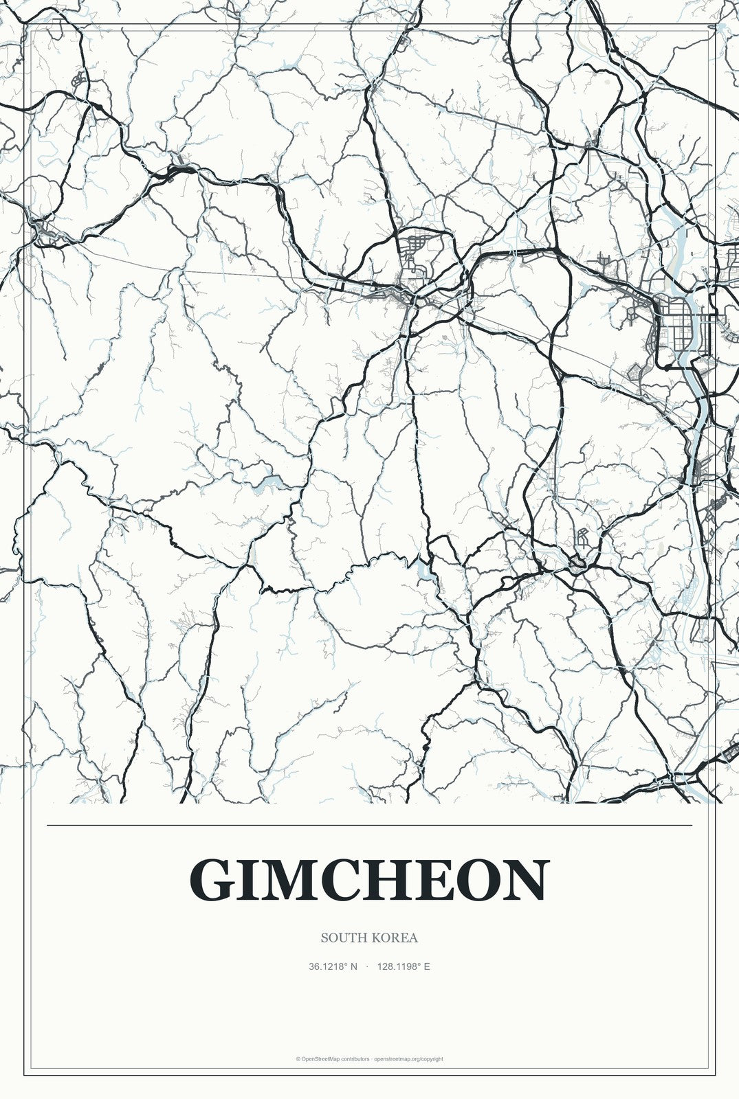 Gimcheon, South Korea City Map Aluminum Sign in Gallery Air style