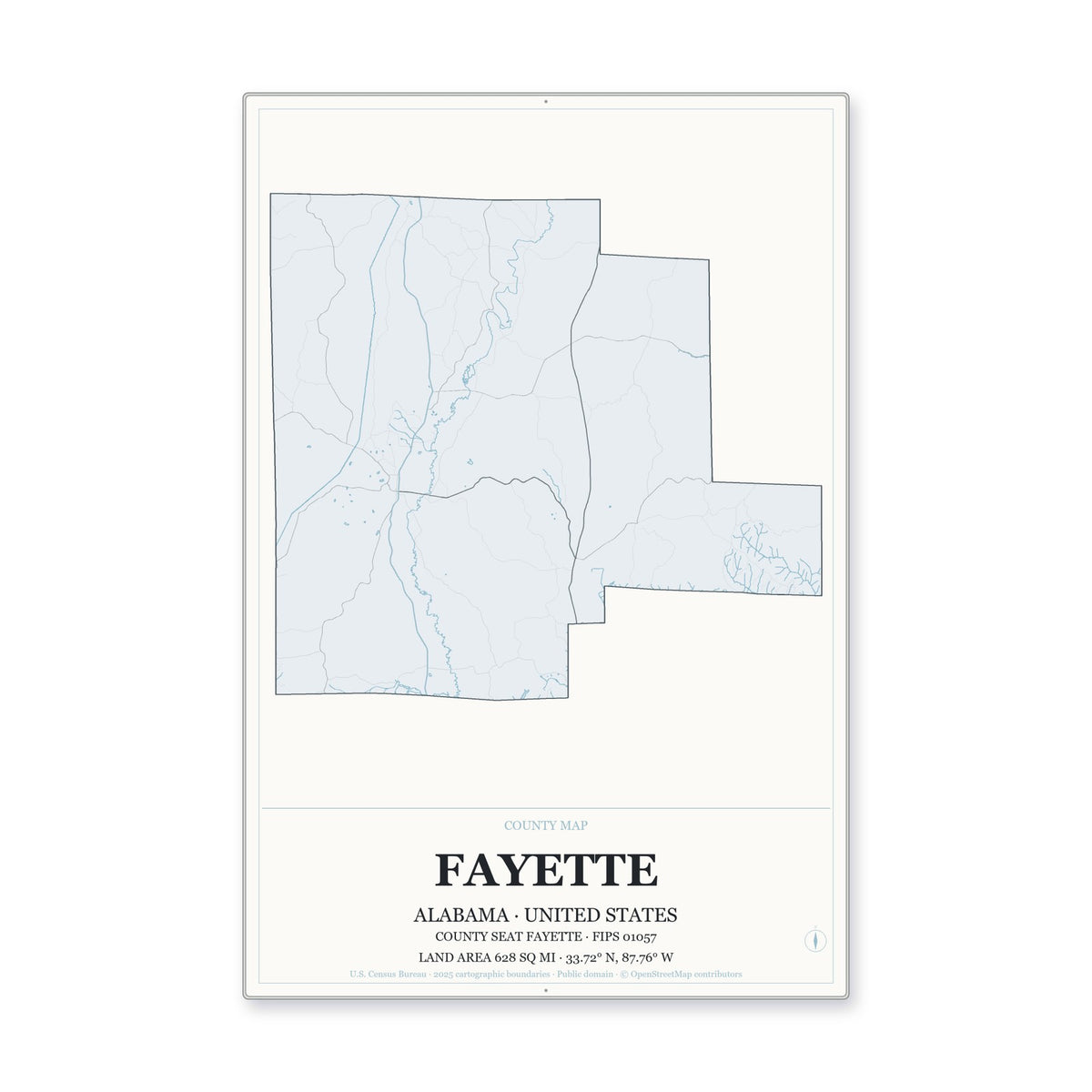 Fayette County, Alabama Map Aluminum Sign in Gallery Air style