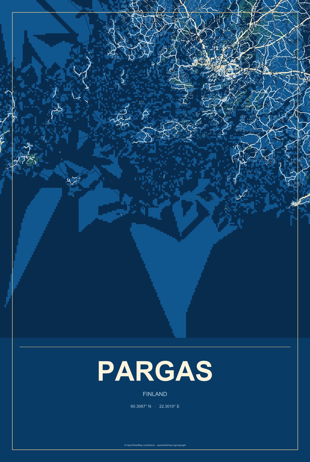 Pargas, Finland City Map Aluminum Sign in Harbor Cobalt style