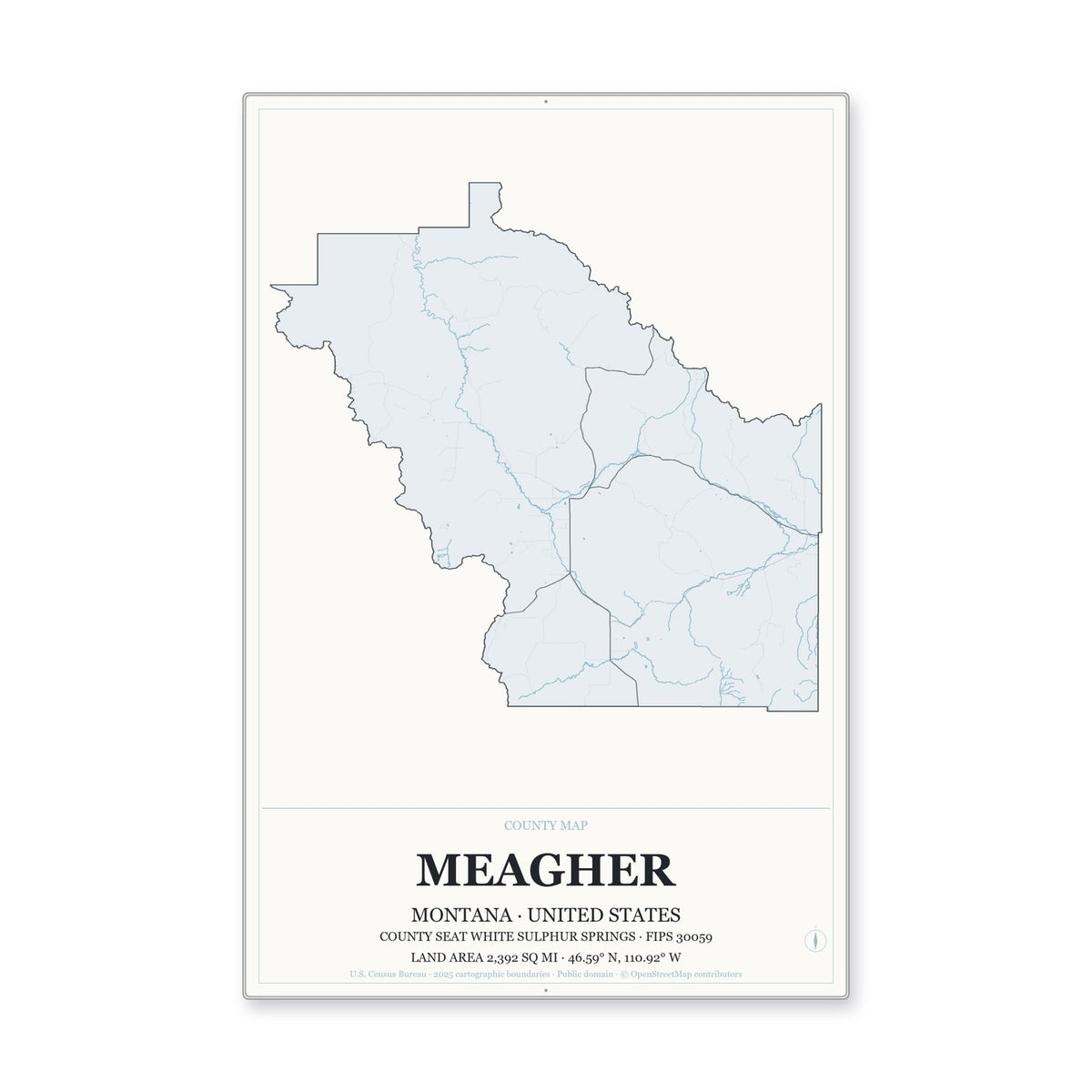 Meagher County, Montana Map Aluminum Sign in Gallery Air style