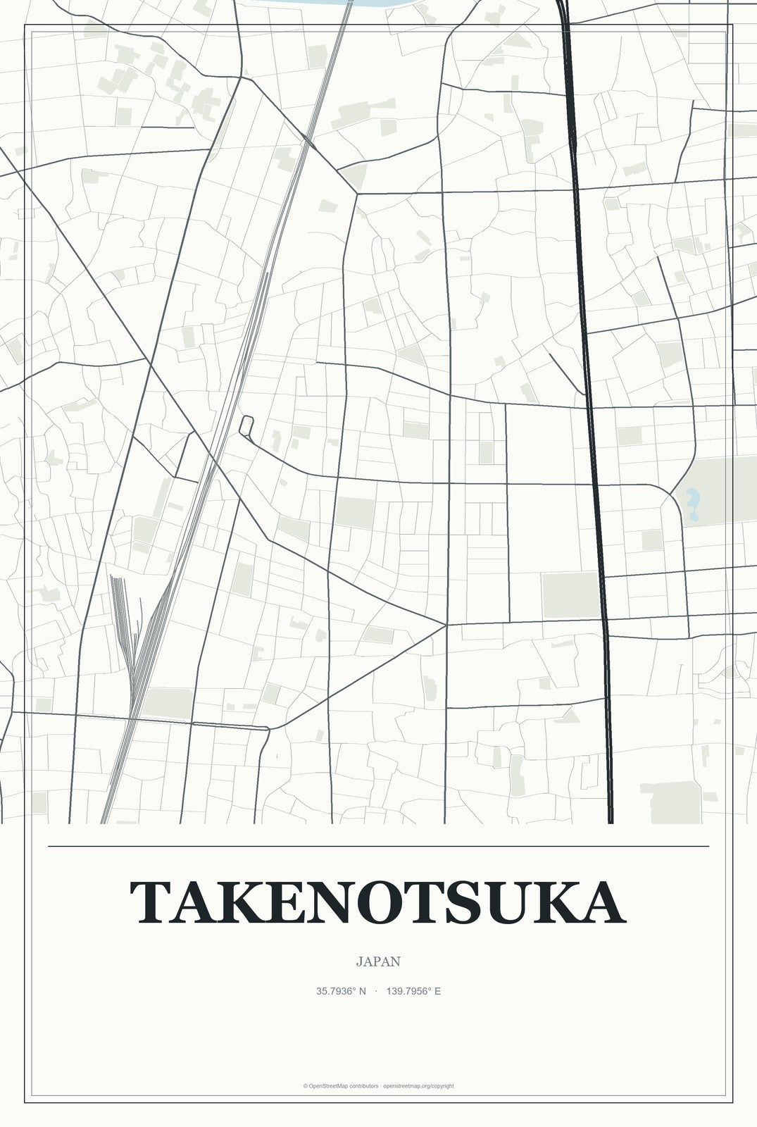 Takenotsuka, Japan City Map Aluminum Sign in Gallery Air style