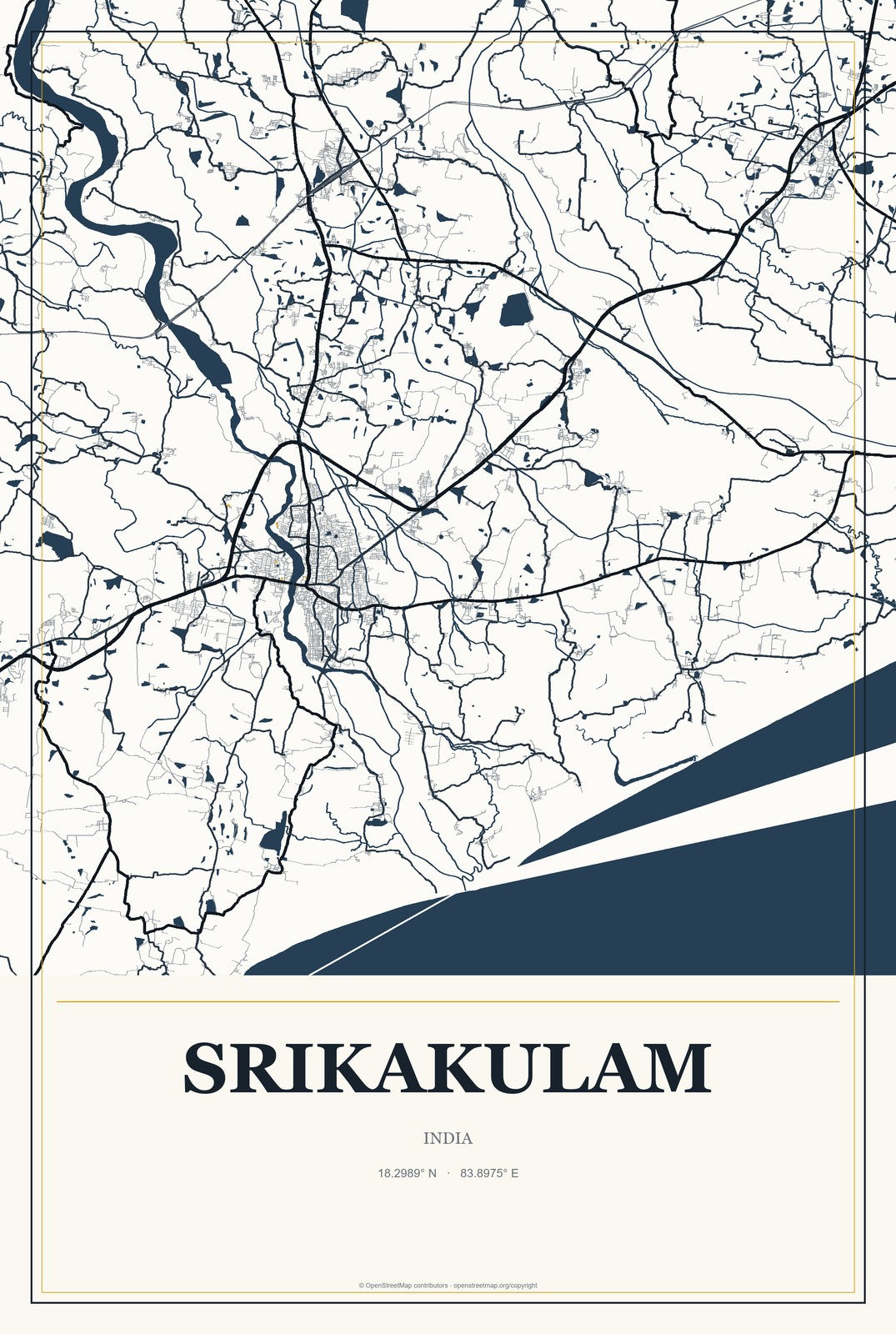 Srikakulam, India City Map Aluminum Sign in Citrine Modern style