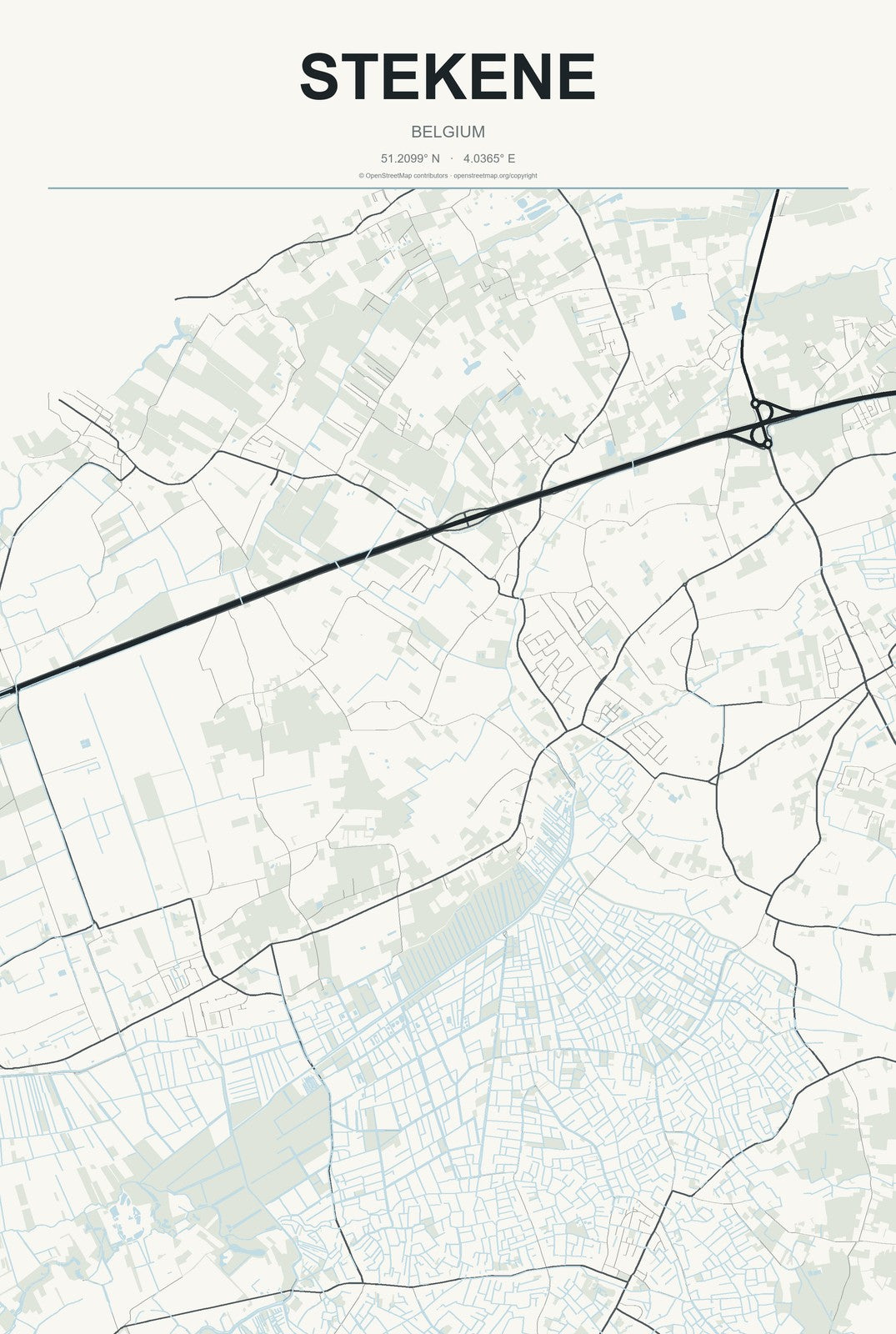 Stekene, Belgium City Map Aluminum Sign in Headline Atlas style