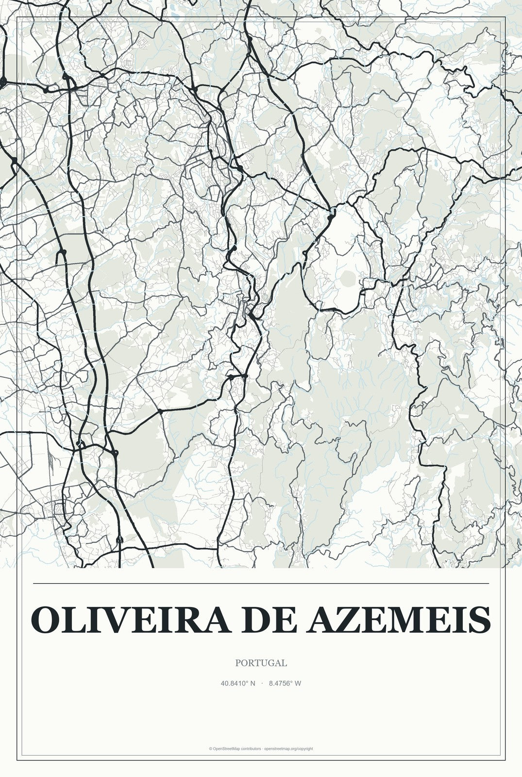 Oliveira de Azemeis, Portugal City Map Aluminum Sign in Gallery Air style
