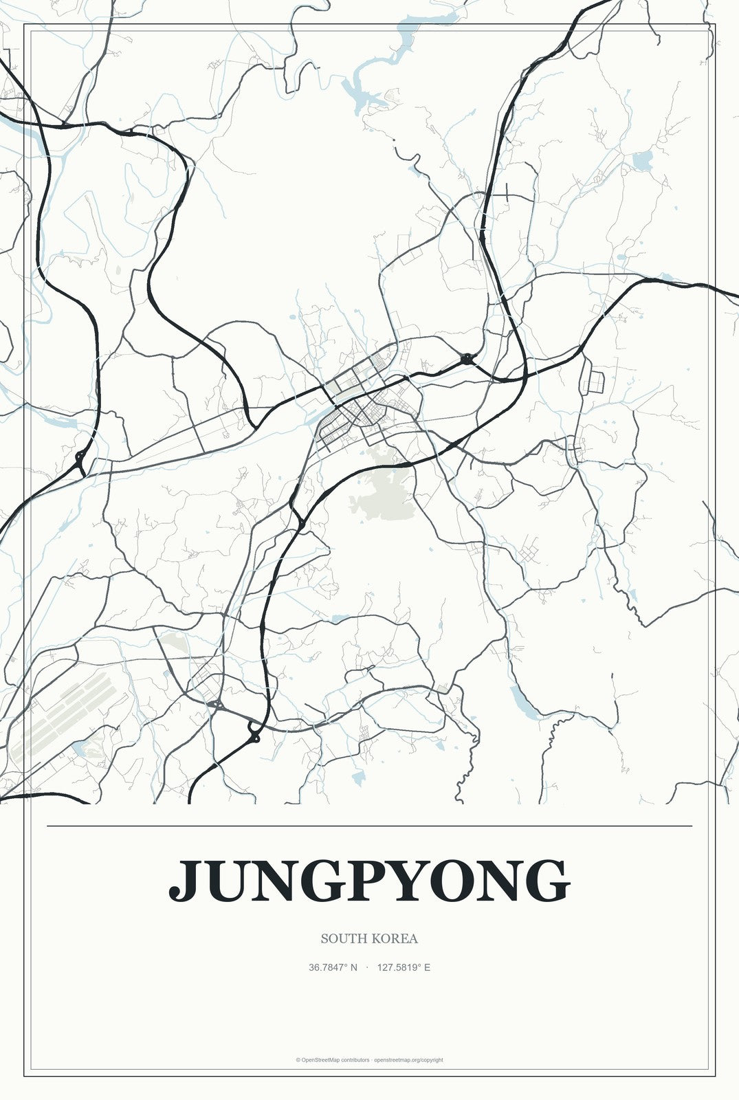 Jungpyong, South Korea City Map Aluminum Sign in Gallery Air style