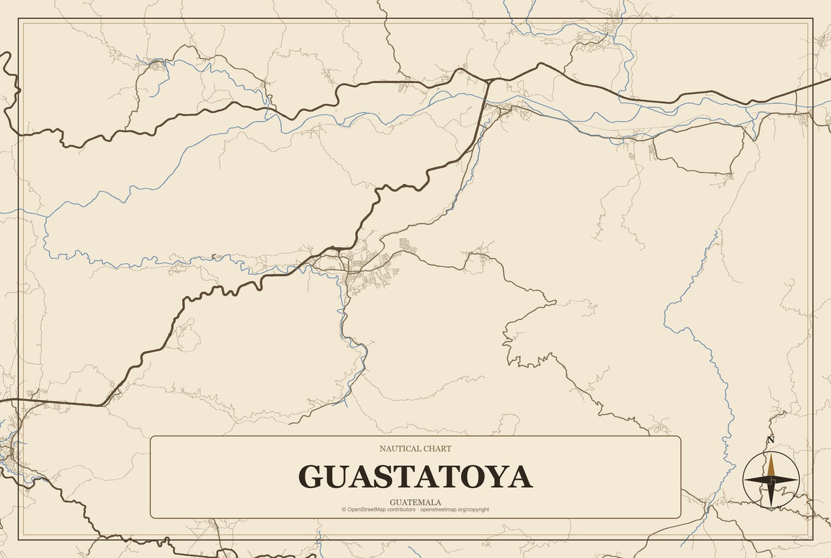 Guastatoya, Guatemala City Map Aluminum Sign in Heritage Nautical style