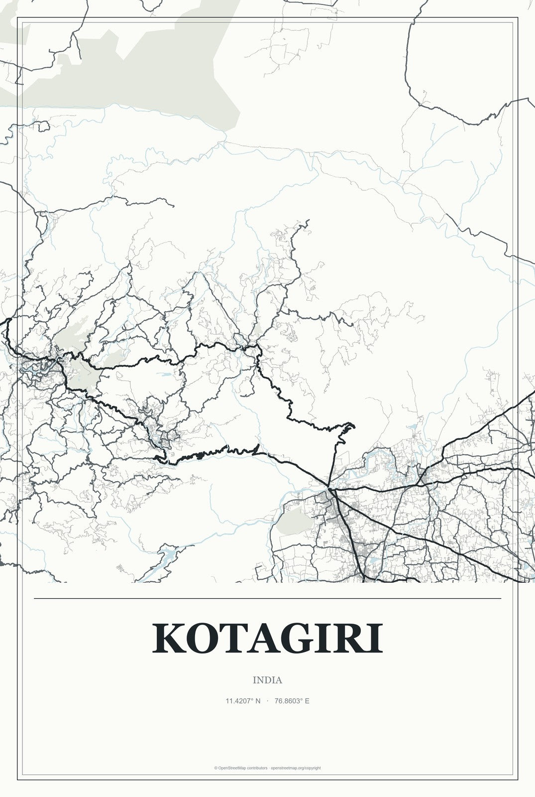 Kotagiri, India City Map Aluminum Sign in Gallery Air style