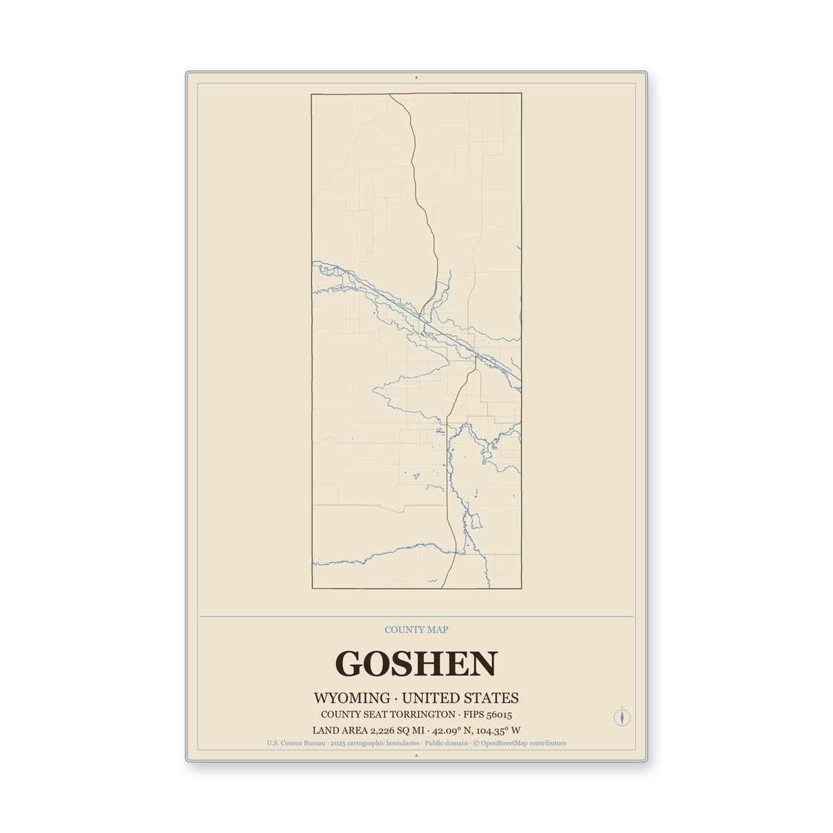Goshen County, Wyoming Map Aluminum Sign in Heritage Nautical style
