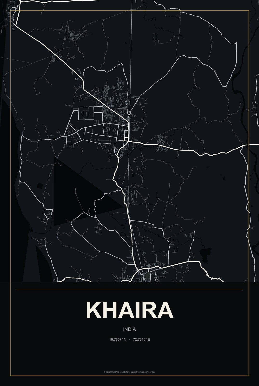Khaira, India City Map Aluminum Sign in Metropolitan Noir style