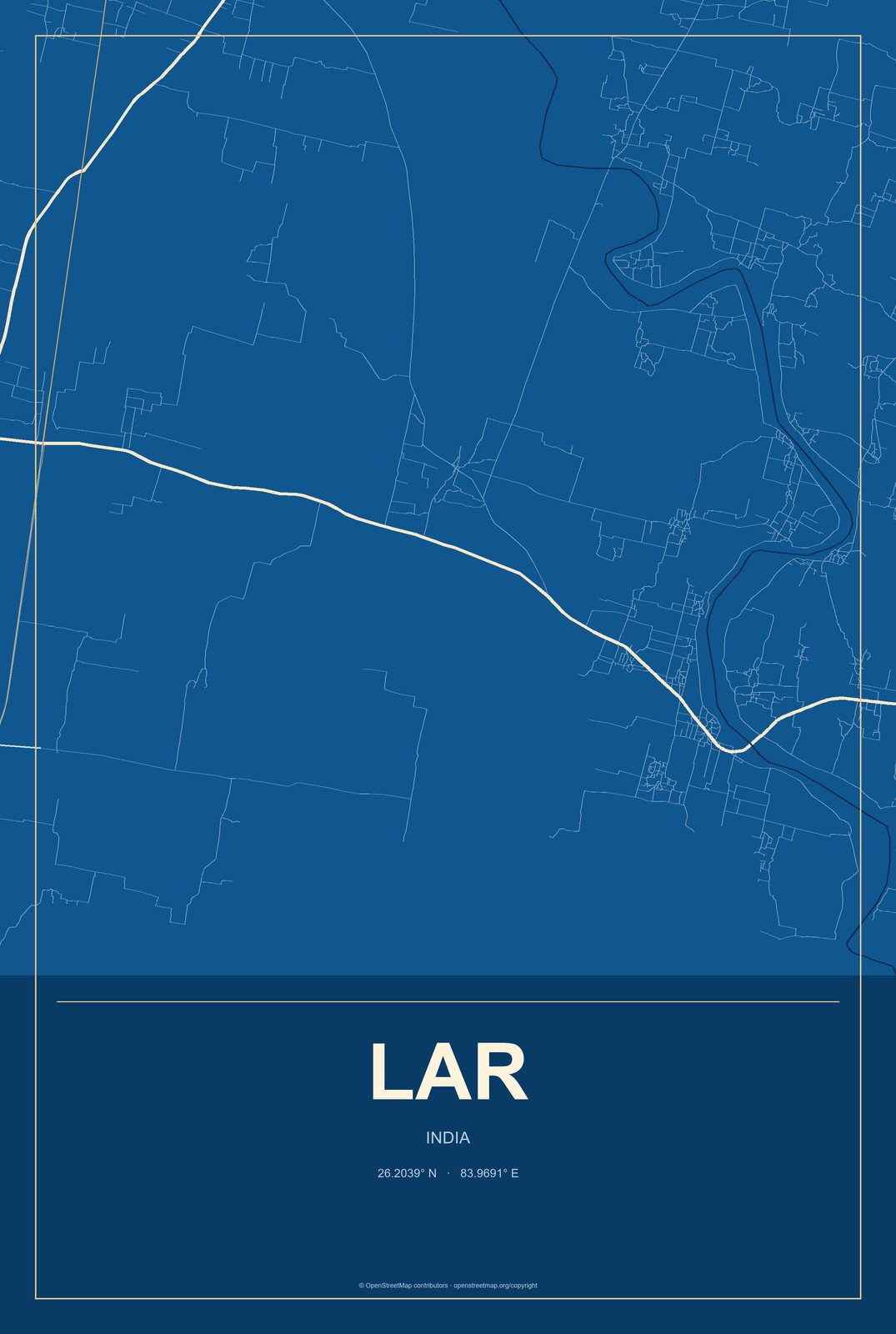 Lar, India City Map Aluminum Sign in Harbor Cobalt style